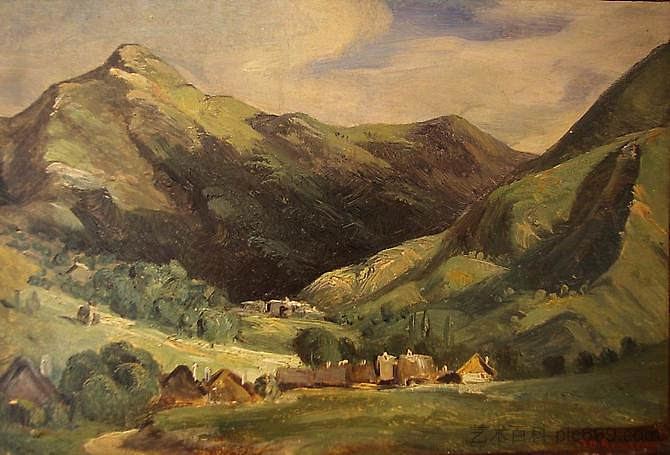 维杰里景观,圣托瓦尔山谷,奥弗涅 Landscape at Vigerie, valley Santoire, Auvergne (c.1830; France ),西奥多·卢索