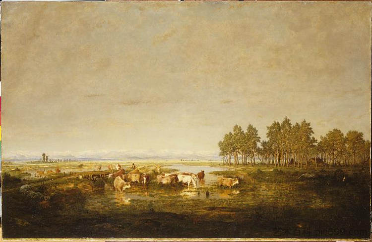 莱斯朗德斯的沼泽地 Marshland in Les Landes (c.1853)，西奥多·卢索