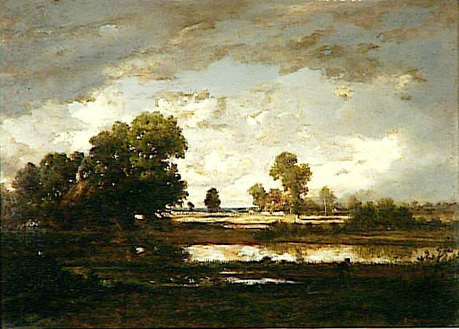 暴风雨天空的游泳池 The Pool with a Stormy Sky (1865 - 1867)，西奥多·卢索