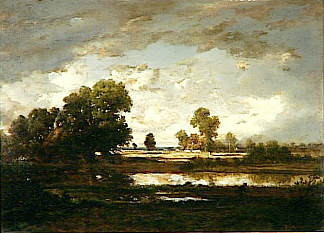 暴风雨天空的游泳池 The Pool with a Stormy Sky (1865 – 1867)，西奥多·卢索
