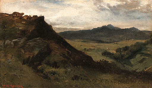 山景， 奥弗涅 View of mountains, Auvergne (c.1830; France  )，西奥多·卢索