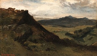 山景， 奥弗涅 View of mountains, Auvergne (c.1830; France                     )，西奥多·卢索