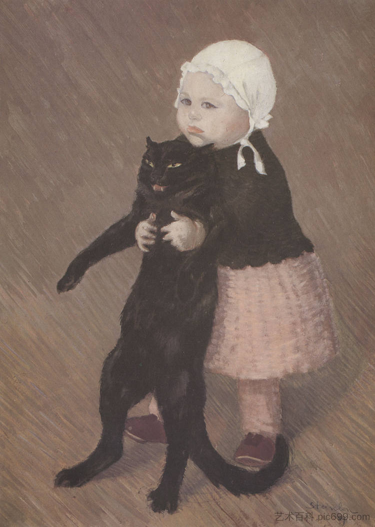 小女孩与猫 Little Girl With Cat (1889)，索菲尔·史坦林