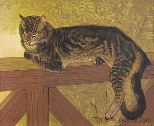 夏天 - 栏杆上的猫 The summer - Cat On A Balustrade (1909)，索菲尔·史坦林