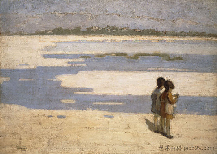 海滩上的两个孩子 Two Children on the Beach (1919)，奥弗拉斯特