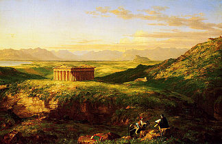 塞杰斯塔神庙与艺术家素描 The Temple of Segesta with the Artist Sketching (1843)，托马斯·科尔