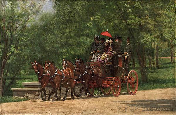 公园里的五月早晨（费尔曼罗伯斯四人手） A May Morning in the Park ( The Fairman Robers Four in Hand) (1880)，托马斯·伊肯斯