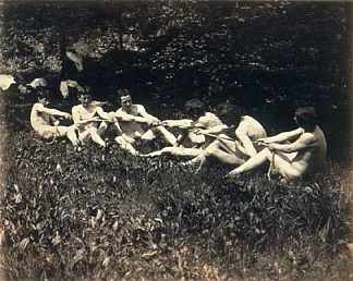 坐着拔河的男性裸体 Male Nudes in a Seated Tug of War (1884)，托马斯·伊肯斯