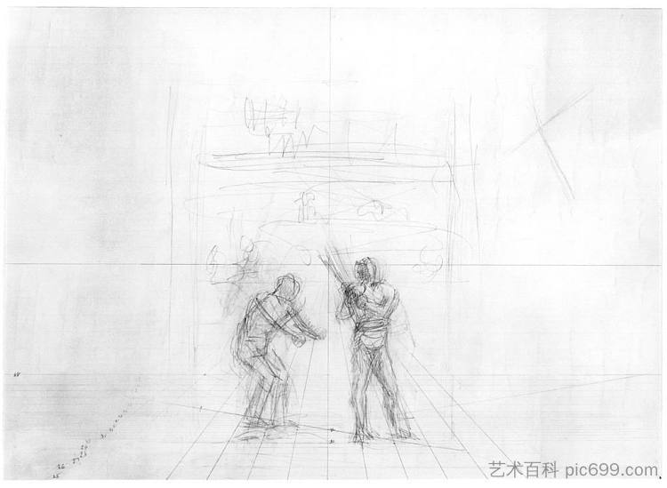 棒球运动员练习的透视图 Perspective drawing for baseball players practicing，托马斯·伊肯斯