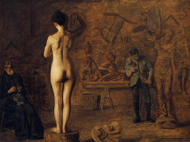 威廉·拉什雕刻他的斯库尔基尔河寓言人物 William Rush Carving His Allegorical Figure of the Schuylkill River (1908),托马斯·伊肯斯