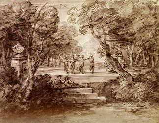 舞者与音乐家在林地峡谷 Dancers With Musicians In A Woodland Glade (1733)，托马斯·庚斯博罗