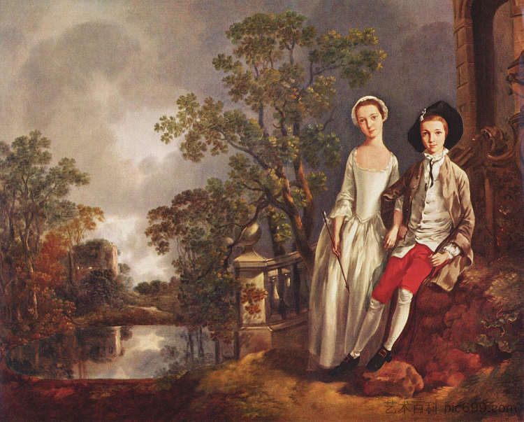 赫内奇·劳埃德和他的妹妹露西的肖像 Portrait of Heneage Lloyd and his Sister, Lucy (c.1750)，托马斯·庚斯博罗