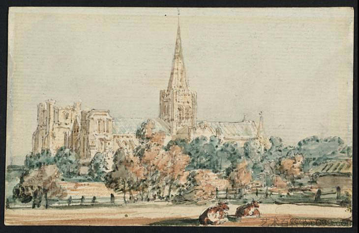 西南的奇切斯特大教堂 Chichester Cathedral from the South West (1797)，托马斯·格尔丁