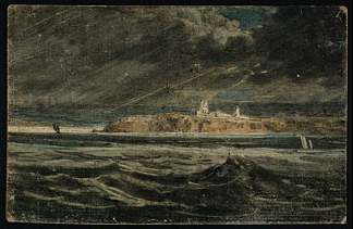 海上的泰恩茅斯修道院 Tynemouth Priory from the Sea (1797)，托马斯·格尔丁