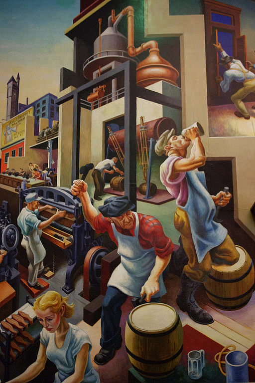 密苏里州社会史（局部） - 啤酒酿造 A Social History of the State of Missouri (detail) - Beer Making (1936)，托马斯·哈特·本顿