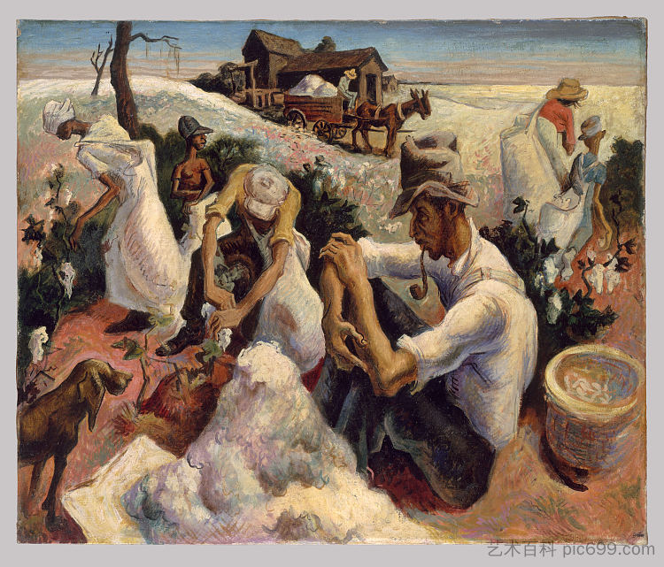 采棉者， 佐治亚州 Cotton Pickers, Georgia (1928 - 1929)，托马斯·哈特·本顿