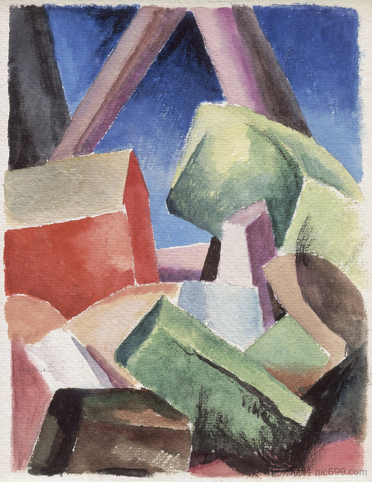 立体主义景观中的房子 House in Cubist Landscape (1920)，托马斯·哈特·本顿