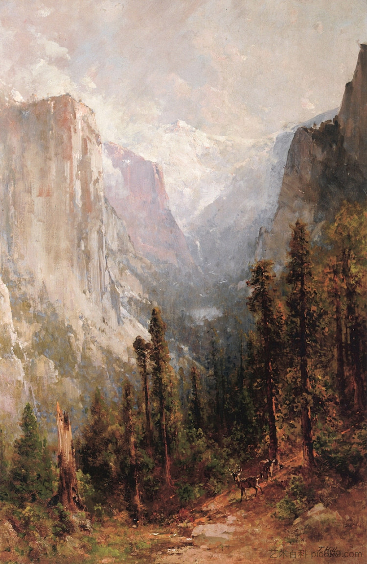 埃尔卡皮坦与云层休息，优胜美地 El Capitan with Clouds Rest beyond, Yosemite (1901)，托马斯·希尔