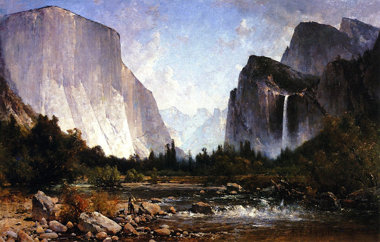 在默塞德河钓鱼 Fishing the Merced River (1892)，托马斯·希尔