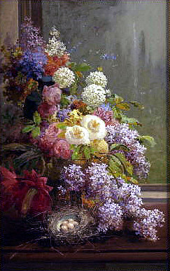 静物漂浮物和水果 Still Life FLowers and Fruit (1855)，托马斯·希尔