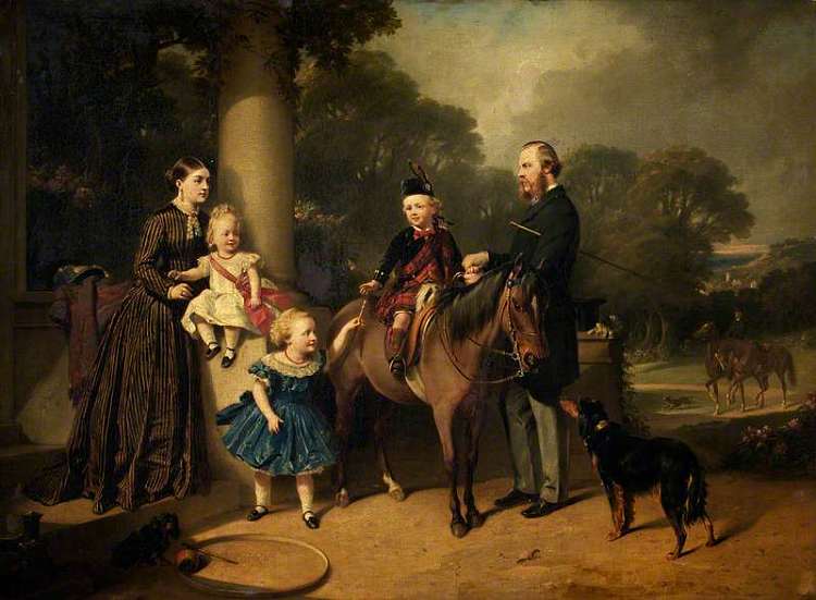 查尔斯·亨利和玛丽·克伦普顿-罗伯茨和他们的孩子在克伦特菲尔德之家 Charles Henry and Mary Crompton-Roberts and Their Children at Field House, Clent，托马斯·琼斯·巴克