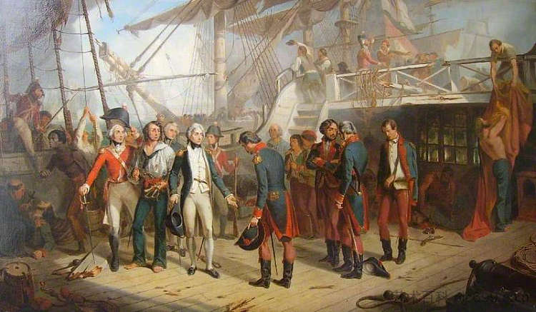 纳尔逊在“圣何塞”号上接受西班牙投降的剑 Nelson Receiving the Swords of the Spanish Surrendering on Board the ‘San Jose’，托马斯·琼斯·巴克