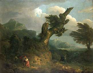风暴 – 普洛斯彼罗、米兰达和卡利班间谍 A Storm – Prospero, Miranda and Caliban Spy (1778)，托马斯·琼斯
