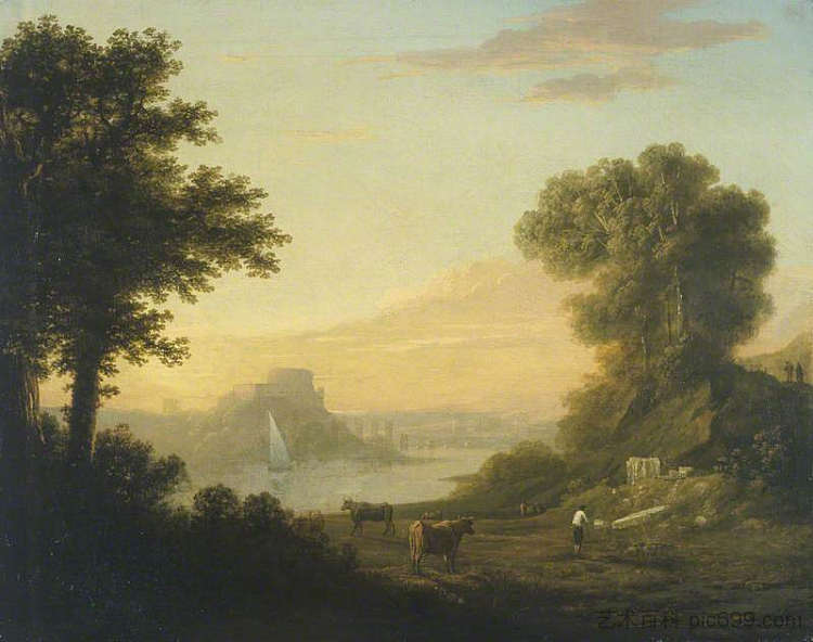 河流的古典景观 Classical Landscape with a River (1794)，托马斯·琼斯