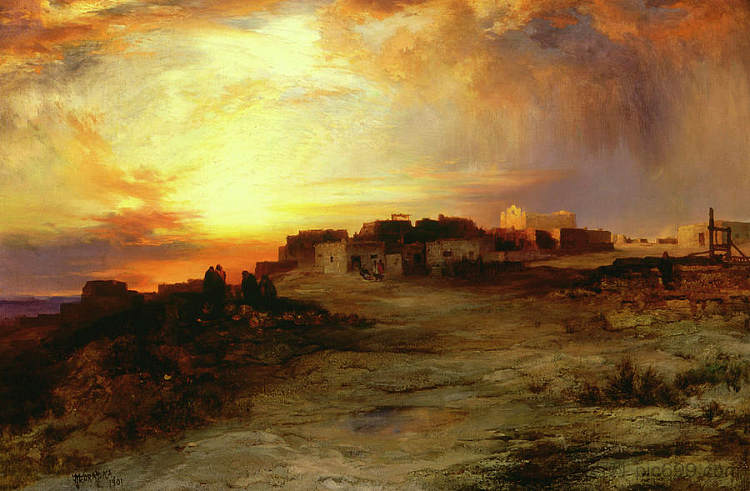 日落时的普韦布洛(拉古纳) Pueblo at Sunset (Laguna) (1901; United States ),托马斯·莫兰