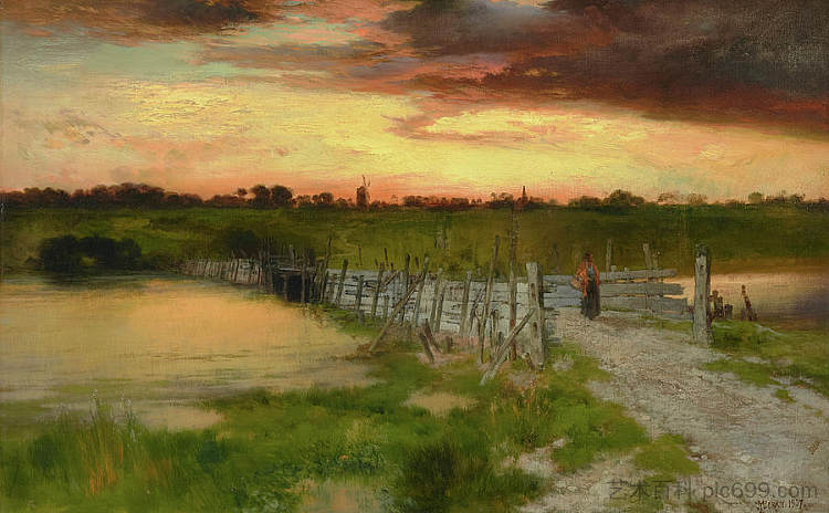 胡克池塘上的老桥 东汉普顿长岛 The Old Bridge over Hook Pond East Hampton Long Island，托马斯·莫兰