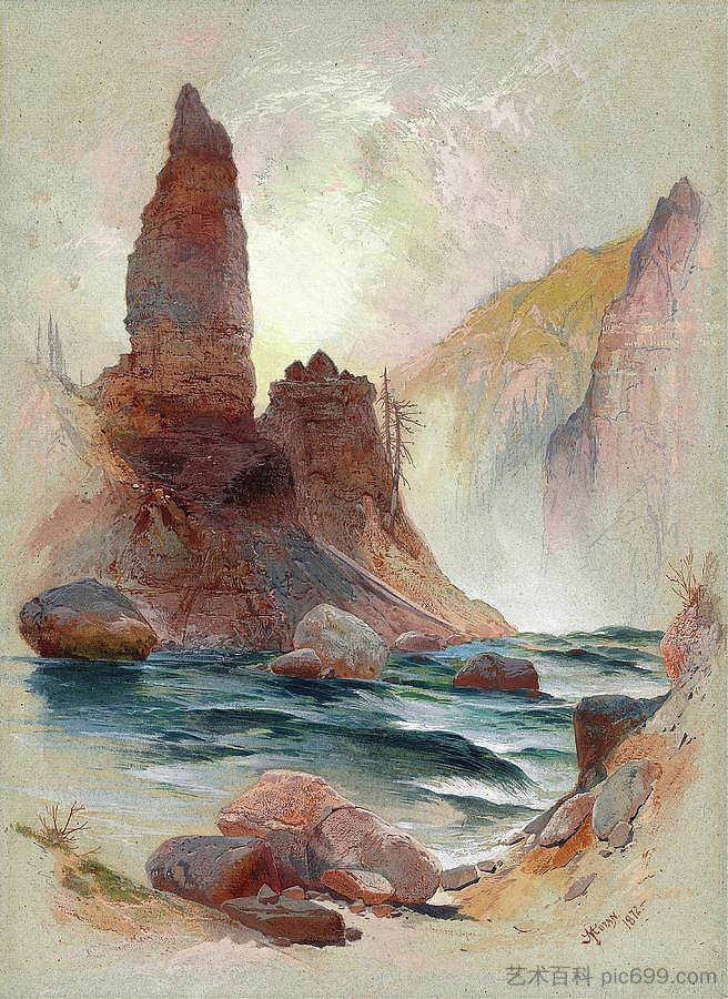 塔瀑布，黄石公园 Tower Falls, Yellowstone (1876)，托马斯·莫兰