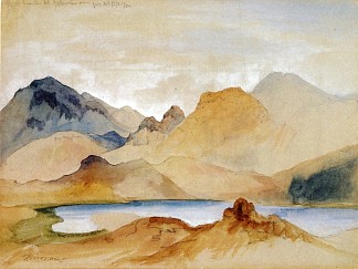 朱砂山，黄石河（水彩） Cinnabar Mountain, Yellowstone River (watercolour) (1871)，托马斯·莫兰