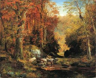 克雷斯海姆峡谷，威萨希肯，秋天 Cresheim Glen, Wissahickon, Autumn (1864)，托马斯·莫兰