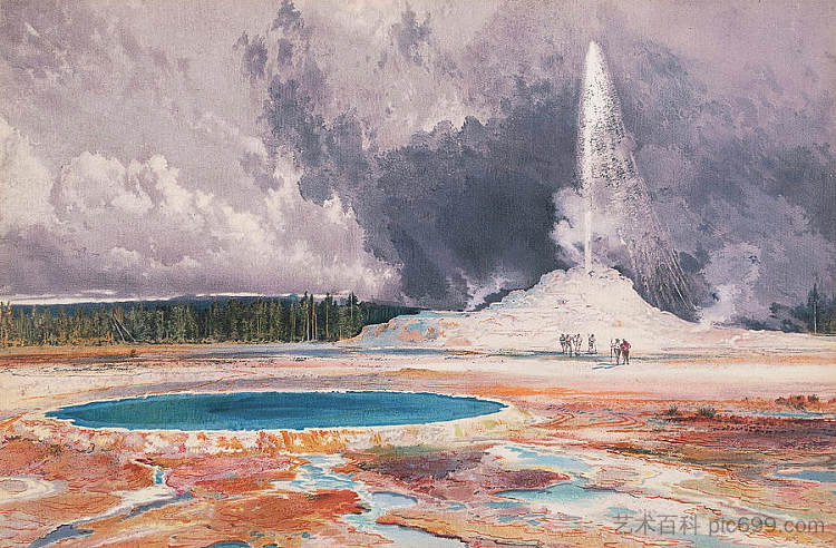 城堡间歇泉 上间歇泉盆地 黄石国家公园 The Castle Geyser Upper Geyser Basin Yellowstone National Park，托马斯·莫兰