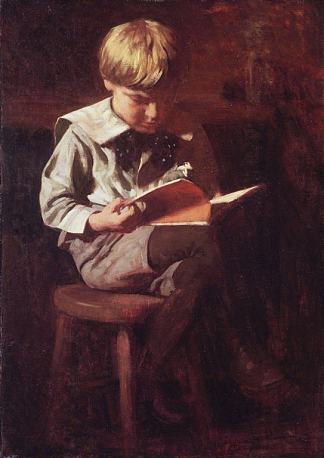 男孩阅读：内德·安舒茨 Boy Reading: Ned Anshutz (1900)，托马斯·波洛克·安舍茨