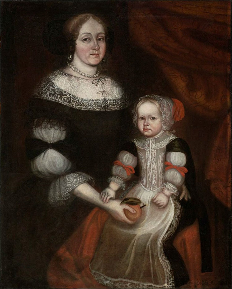 理查德·帕特歇尔夫人（玛莎·伍迪饰）和孩子 Mrs. Richard Patteshall (Martha Woody) and child (1679)，托马斯·史密斯