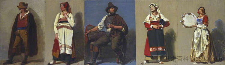 意大利人物的五项研究 Five Studies of Italian Figures (1850),托马斯·斯图尔特·史密斯