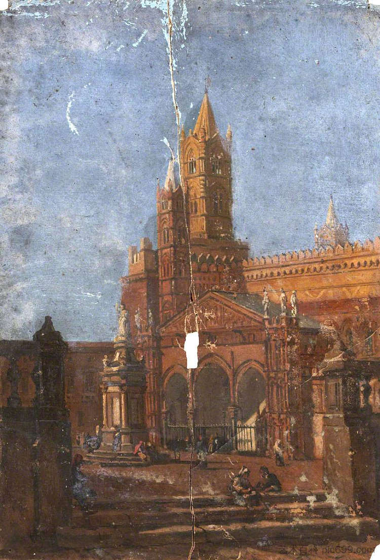 蒙特圣母怜子广场上的巴勒莫大教堂 Palermo Cathedral from the Piazza Del Monte Di Pietà (1840 - 1844)，托马斯·斯图尔特·史密斯