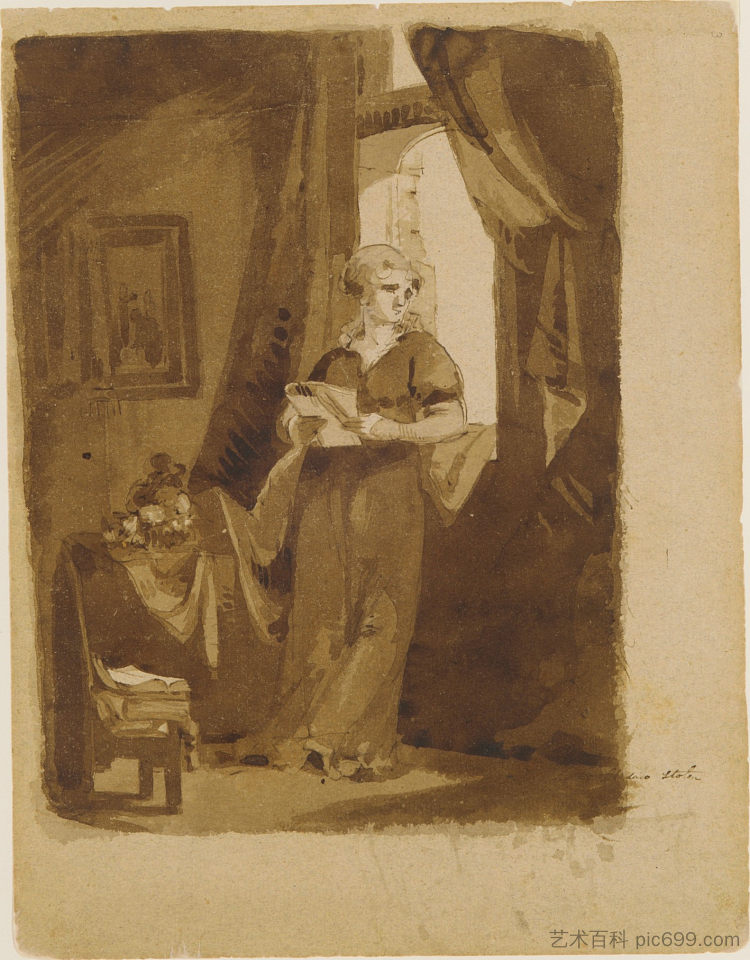 窗边的女人（来自素描本） Woman at a Window (from Sketchbook) (1820)，托马斯·苏利