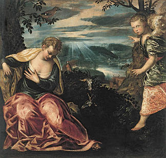 向玛挪亚的妻子报喜 The Annunciation to Manoah’s Wife (1555 – 1558)，丁托莱托