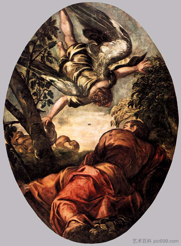 以利亚被天使喂养 Elijah Fed by the Angel (1577 - 1578)，丁托莱托