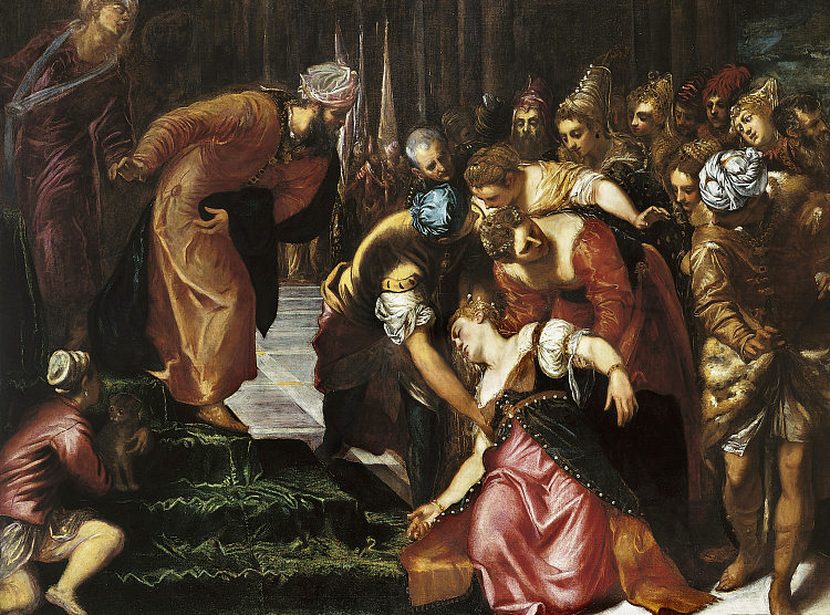 以斯帖在亚哈随鲁之前 Esther before Ahasuerus (1547 - 1548)，丁托莱托