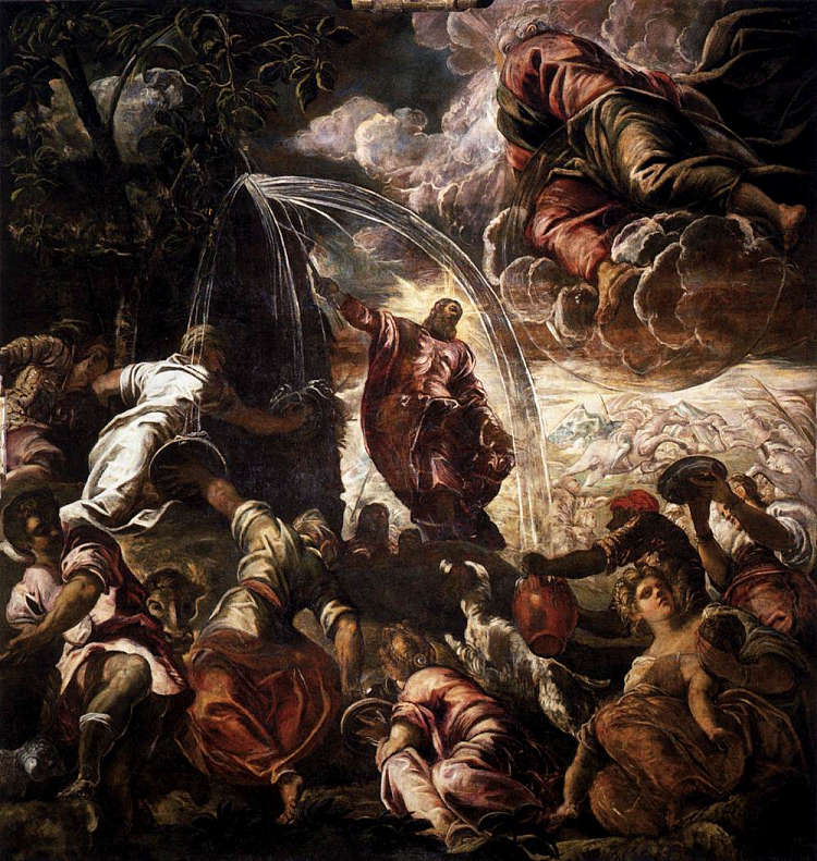 摩西从磐石中汲水 Moses Drawing Water from the Rock (1575 - 1577),丁托莱托