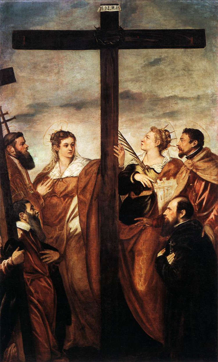圣海伦和芭芭拉崇拜十字架 Sts Helen and Barbara Adoring the Cross,丁托莱托
