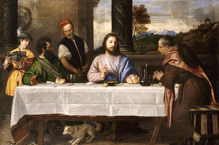 以马忤斯的晚餐 Supper at Emmaus (c.1530)，提香·韦切利奥