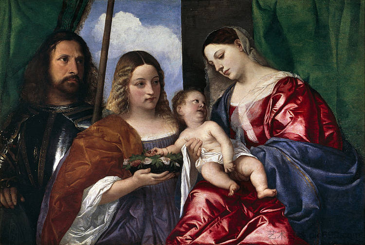 麦当娜和孩子与圣多萝西和乔治 Madonna and Child with Sts Dorothy and George (1516 - 1520)，提香·韦切利奥