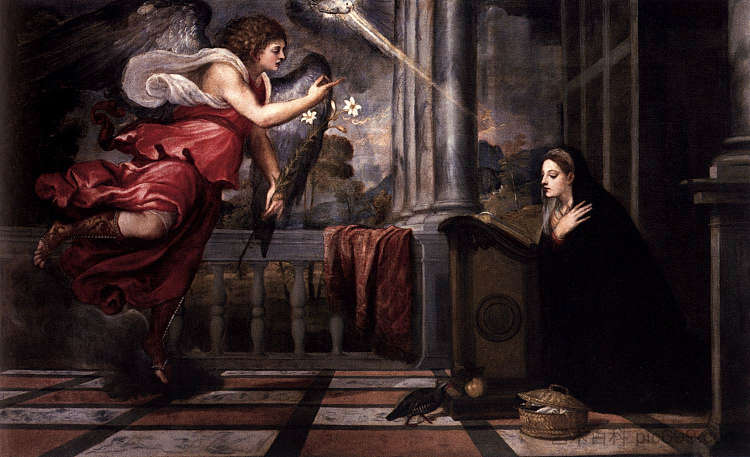 报喜 Annunciation (c.1535)，提香·韦切利奥