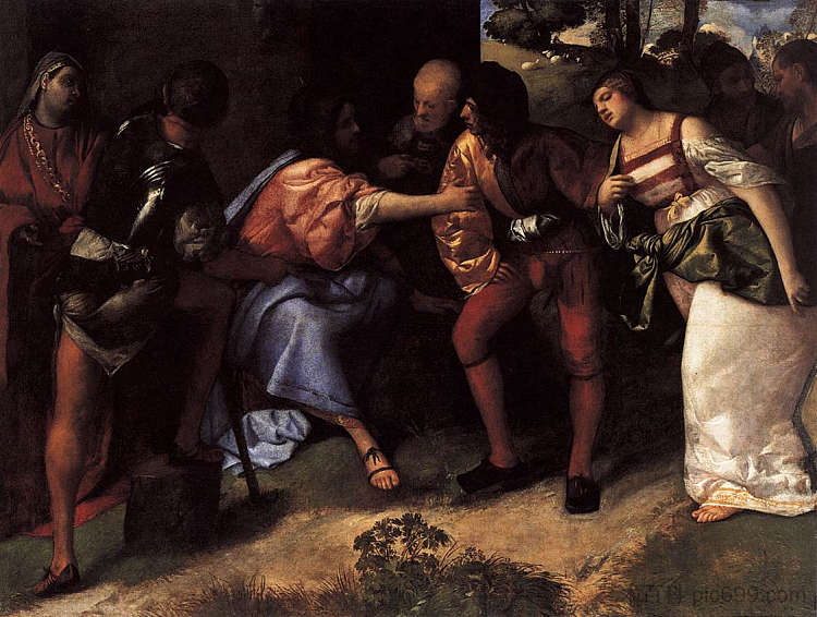 基督与 Christ and the Adulteress (1508 - 1510)，提香·韦切利奥