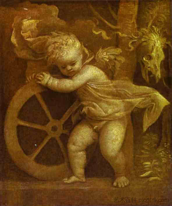 丘比特与命运之轮 Cupid with the Wheel of Fortune (c.1520)，提香·韦切利奥