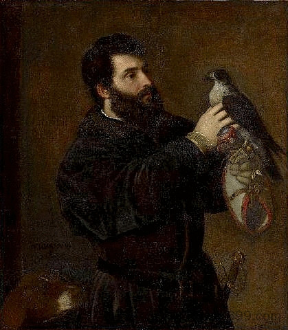 乔治·科尔纳罗与猎鹰 Giorgio Cornaro with a Falcon (1537)，提香·韦切利奥